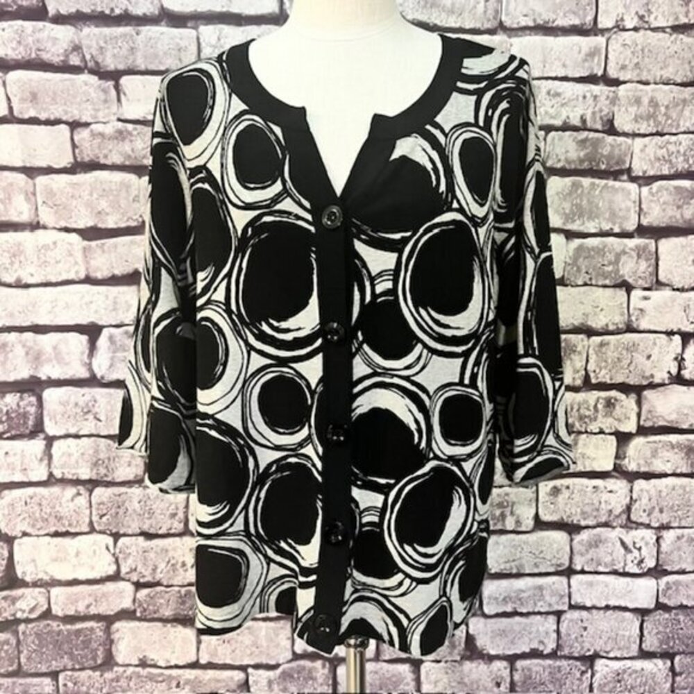 Hampshire Black & Gray 3/4 Sleeve Cardigan Sweater Size XL